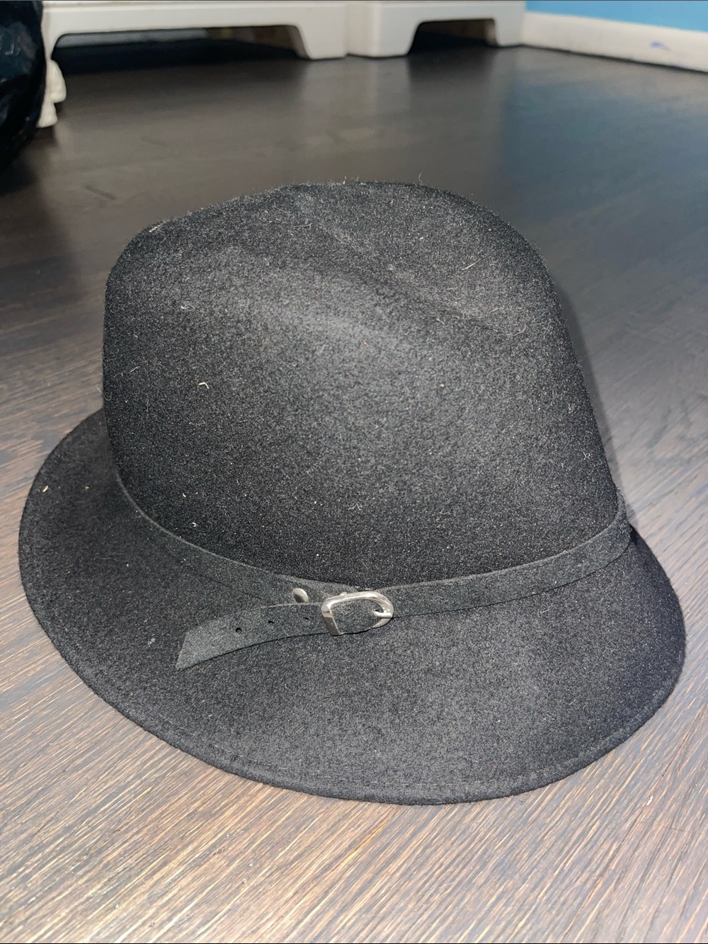 Lord & Taylor Black Felt Fedora Hat with Buckle Band